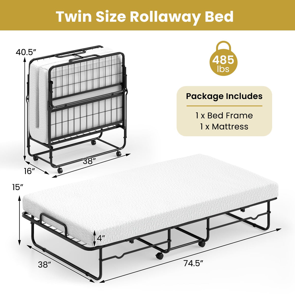 Twin Folding Bed with Mattress Y4451