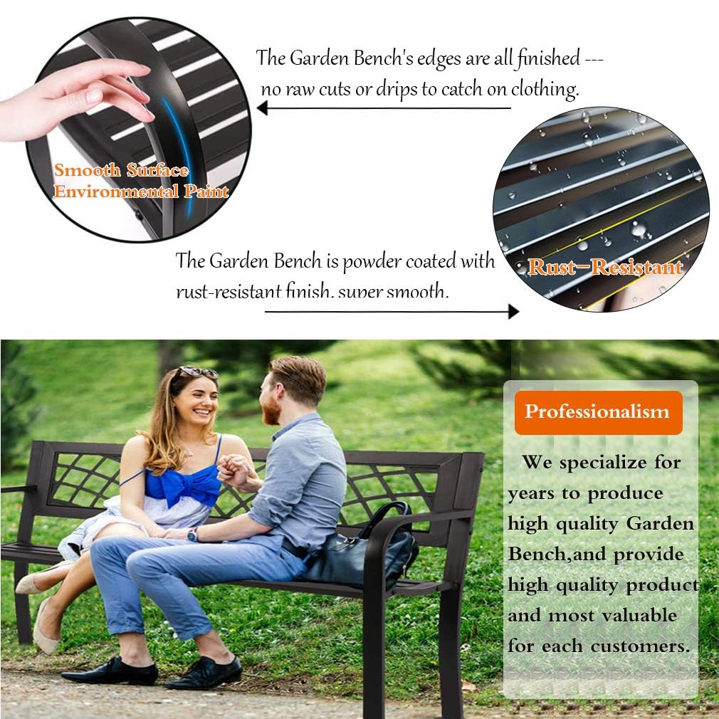 Black Metal Patio Bench with Armrest M311