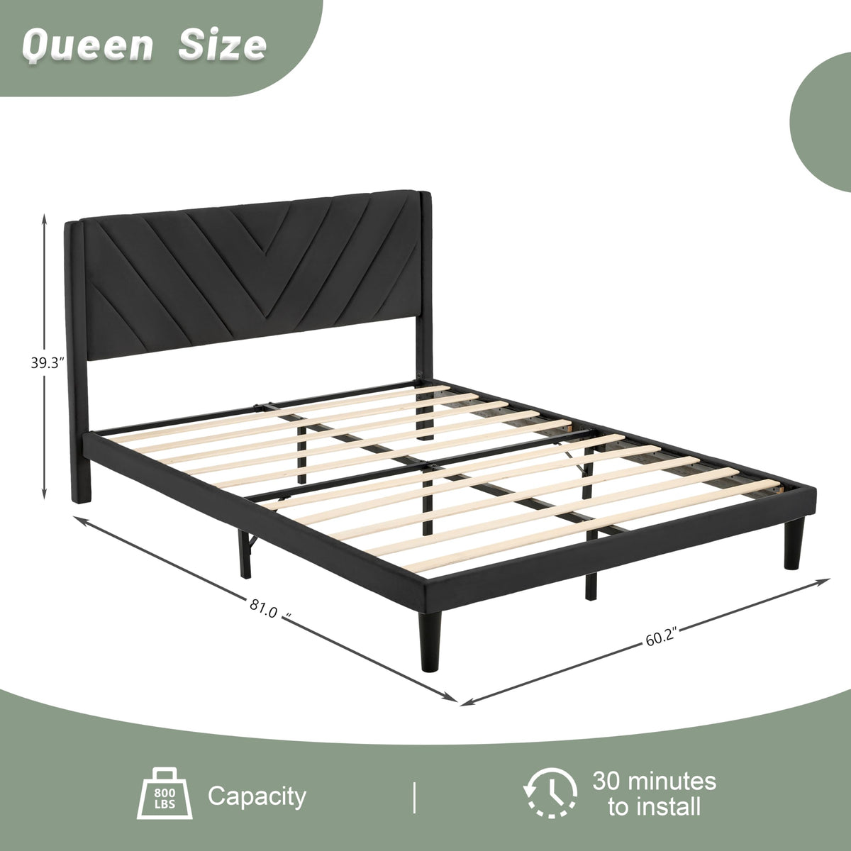 Queen Size Velvet Platform Bed Frame with Headboard L2006