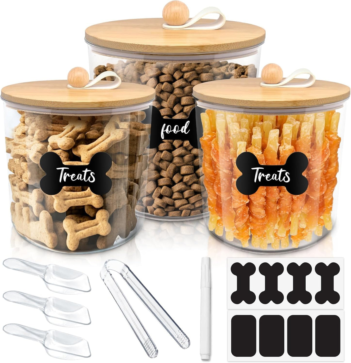 3 Pack Airtight Dog Food Storage Container with Bamboo Lids B4751