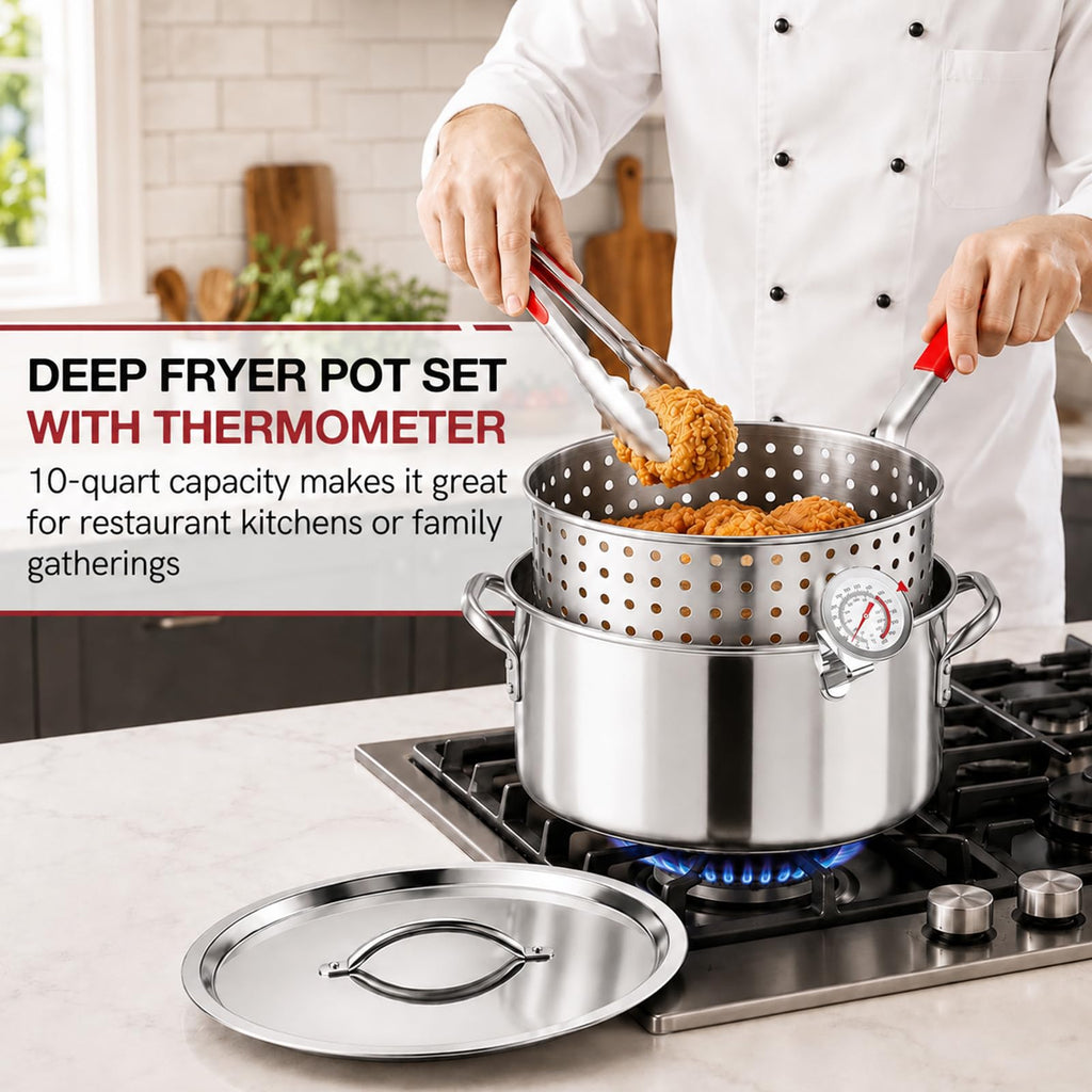 10 QT Stainless Steel Deep Fryer Pot with Basket O7482