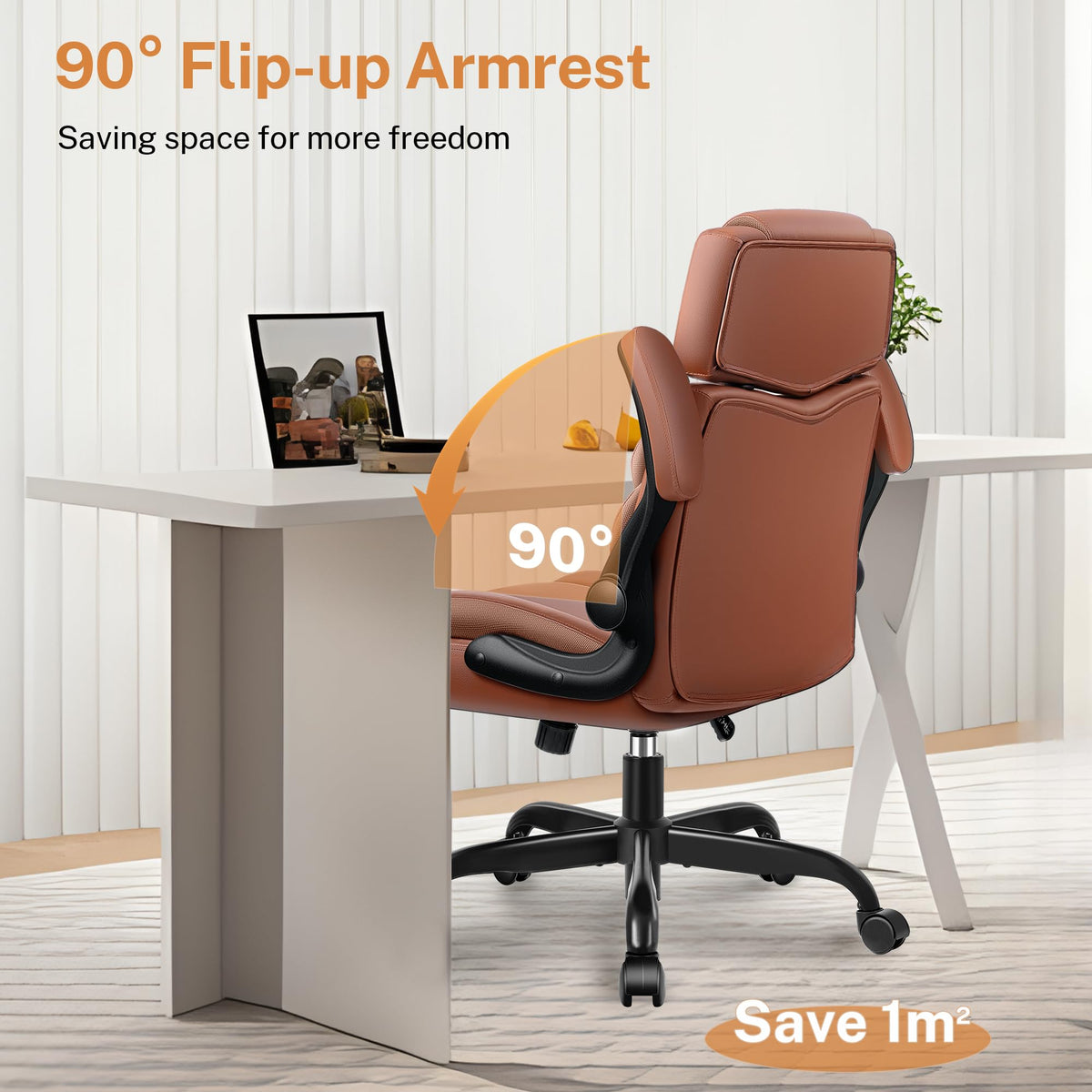 Leather Ergonomic Office Chair with Flip Up Arms Y473