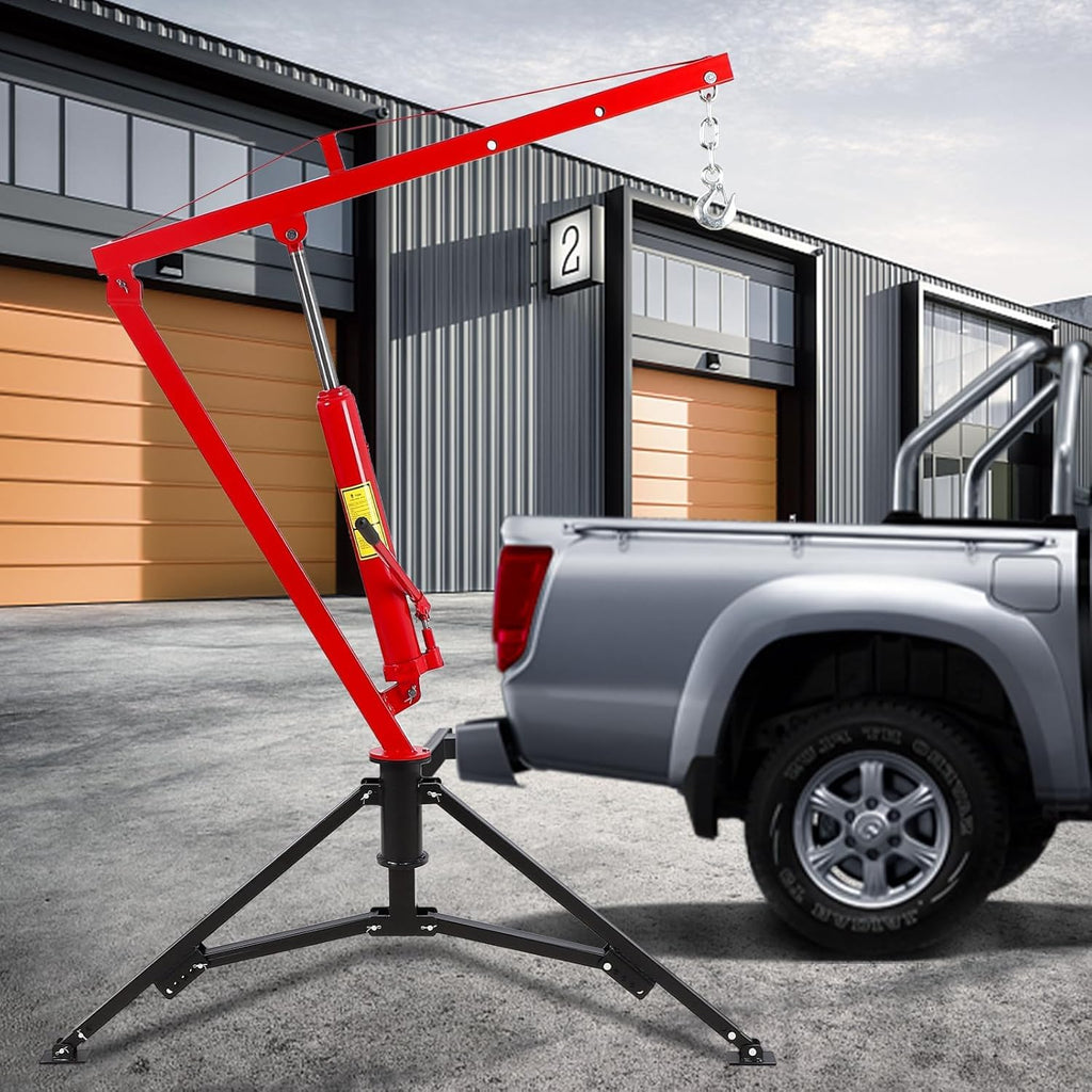 Hydraulic Pickup Truck Crane, 1000 Lbs Capacity, 360° Swivel, Red U635