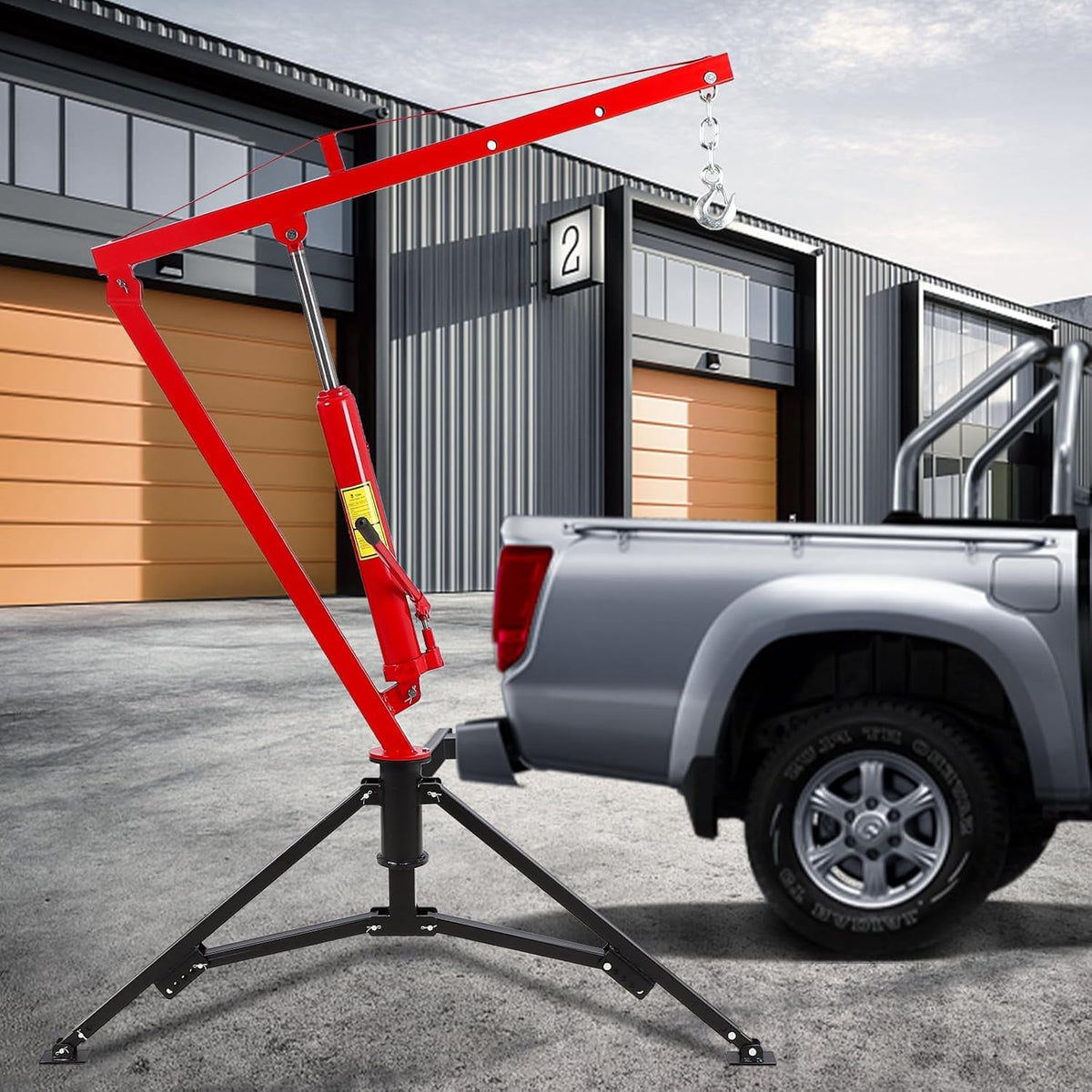 Hydraulic Pickup Truck Crane, 1000 Lbs Capacity, 360° Swivel, Red U635
