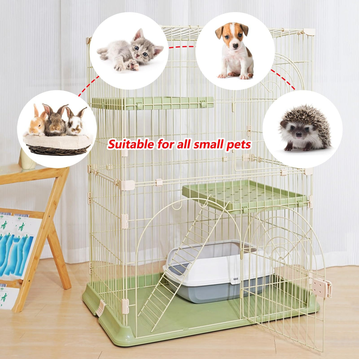 3/4-Tier Wire Cat Cage Playpen Kennel with Hammock and 3 Platforms F1026