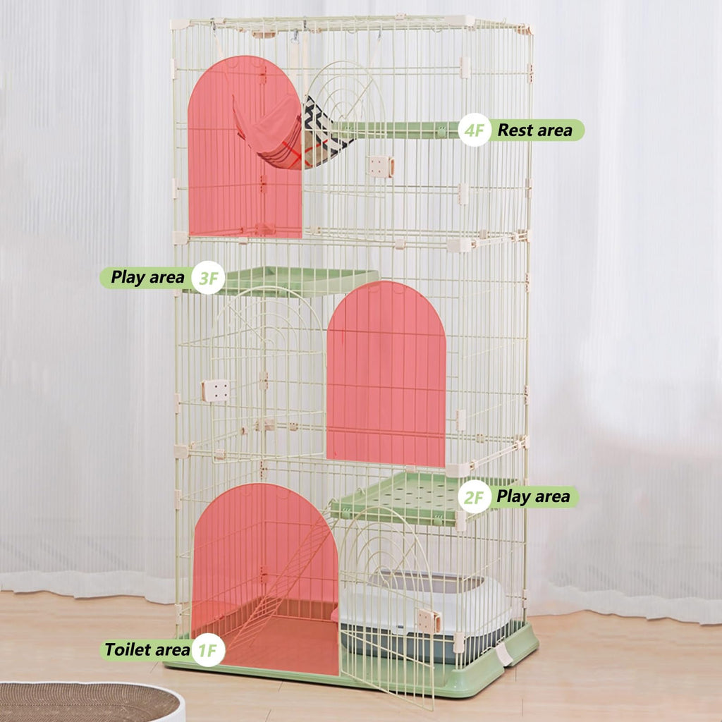 3/4-Tier Wire Cat Cage Playpen Kennel with Hammock and 3 Platforms F1026