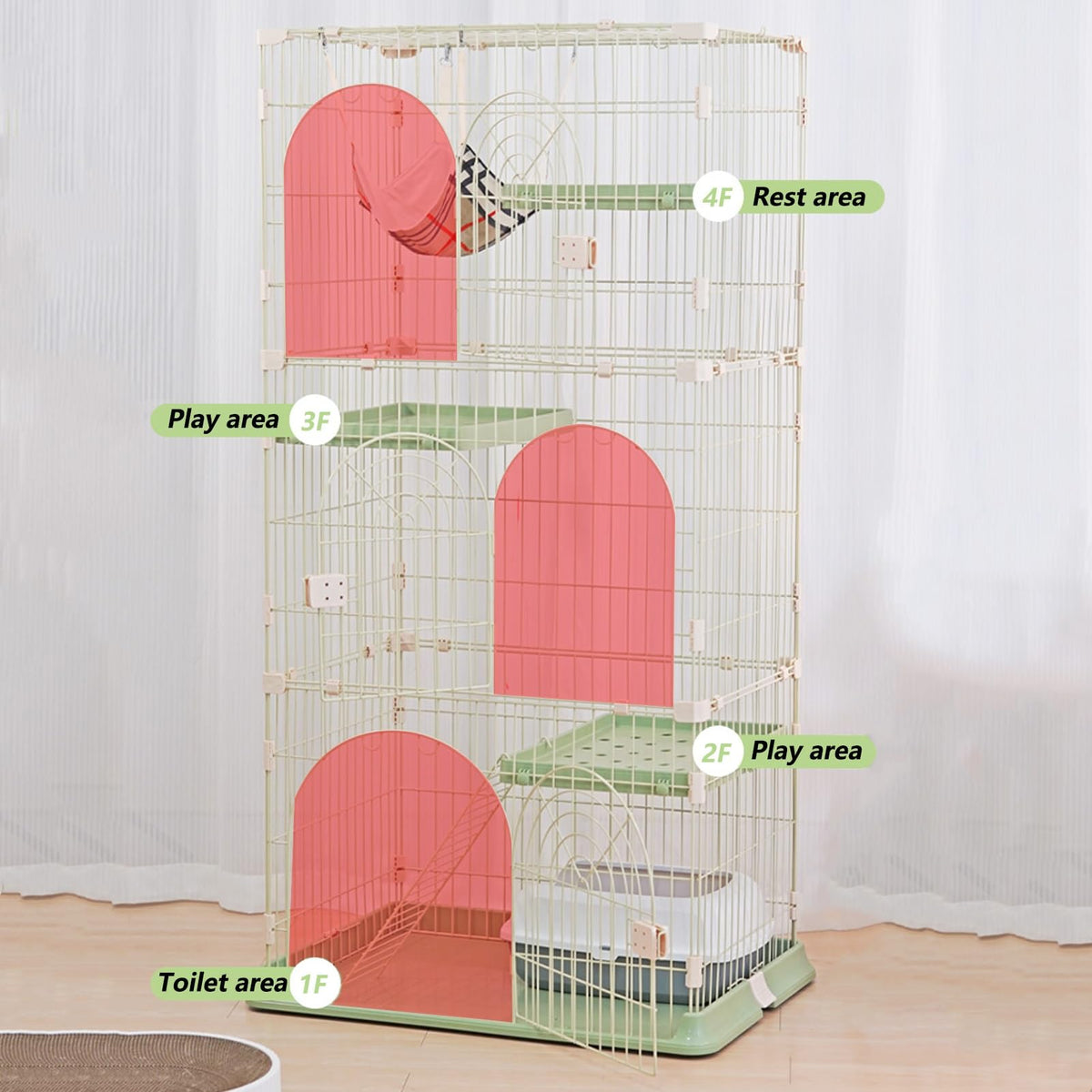3/4-Tier Wire Cat Cage Playpen Kennel with Hammock and 3 Platforms F1026