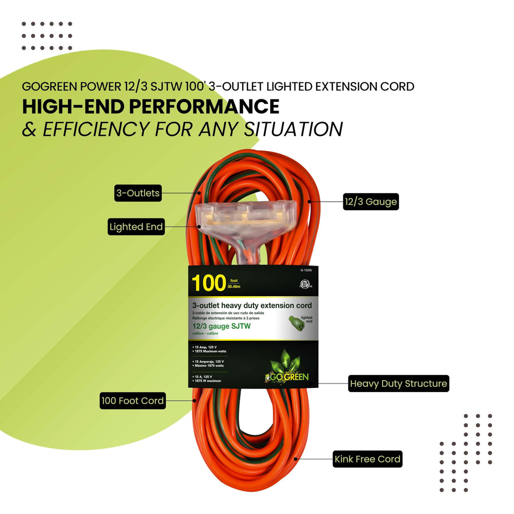 100ft Heavy Duty 3-Outlet Extension Cord J91332