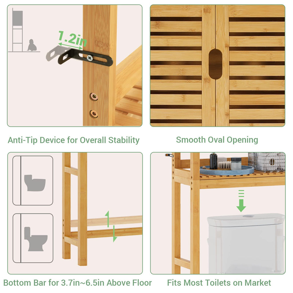 Over The Toilet Storage Cabinet with Adjustable Shelves Bamboo M1295
