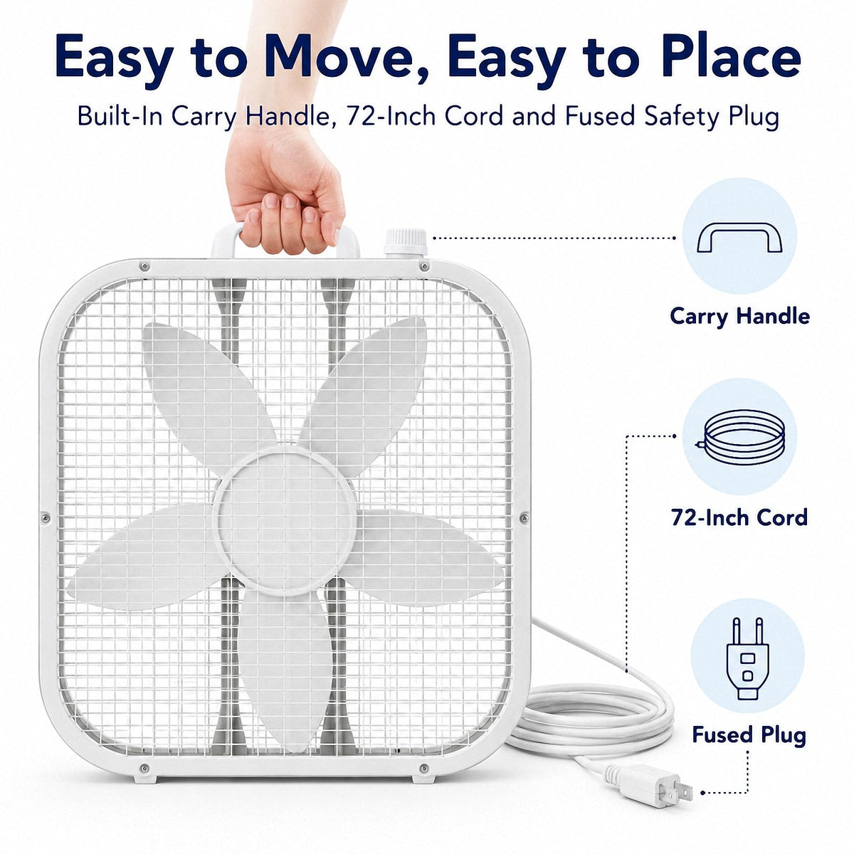 20 Inch Portable Box Fan with 3 Speeds, White V61087