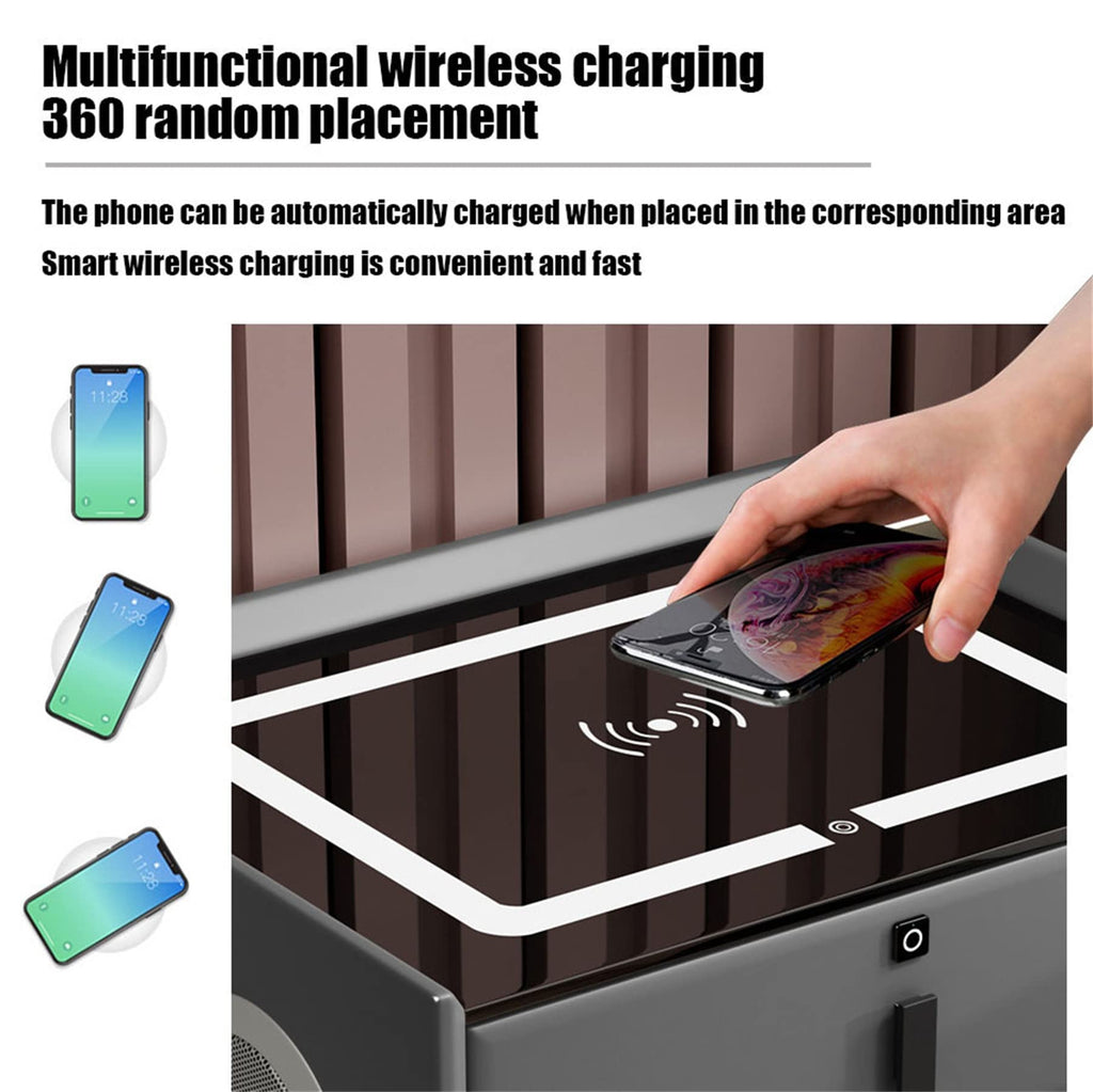 Gray Nightstand with Lock Drawer, Wireless Charging, USB Port and LED Lights O50599