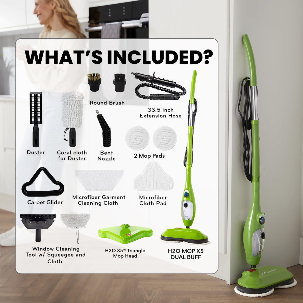 8 in 1 Handheld Steam Mop with 2 Washable Scrub Pads C4398