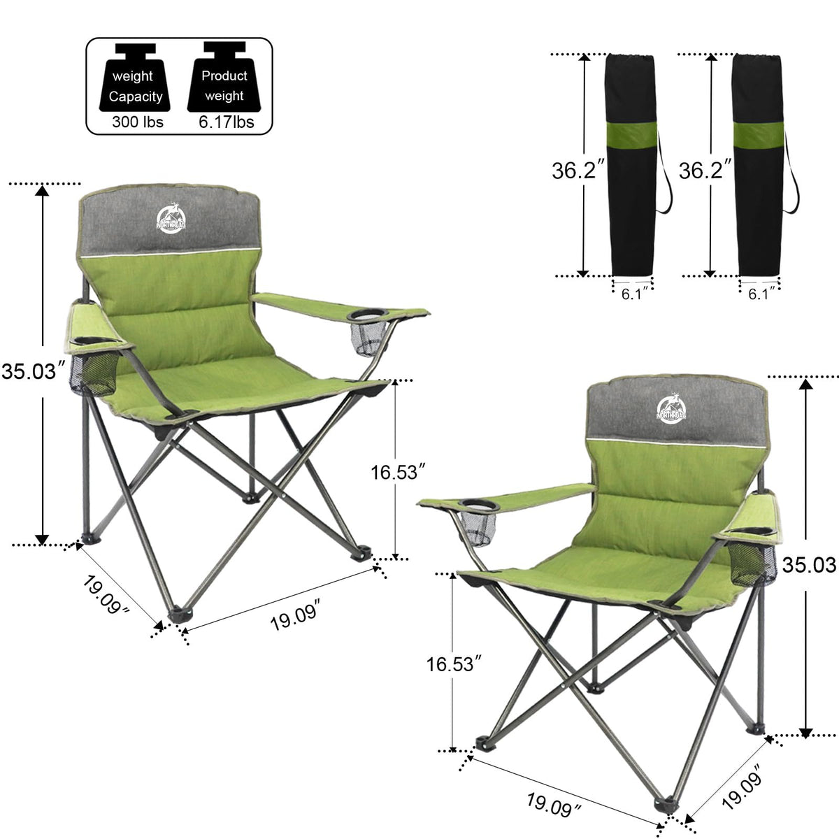 Green Folding Padded Camping Chair Set of 3 C274179