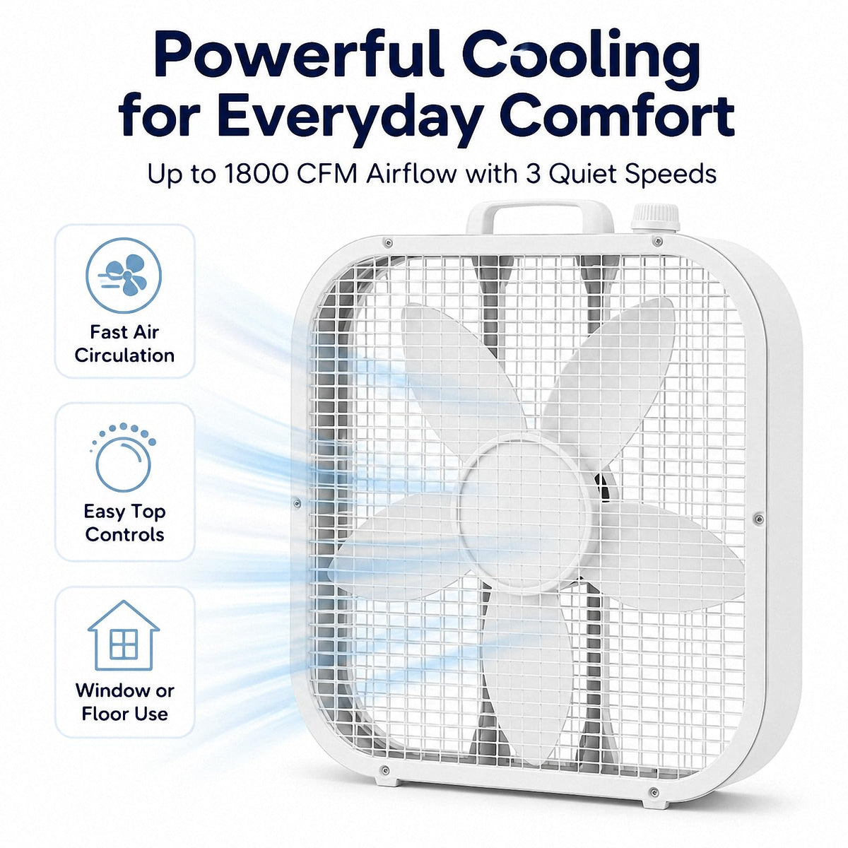 20 Inch Portable Box Fan with 3 Speeds, White V61087