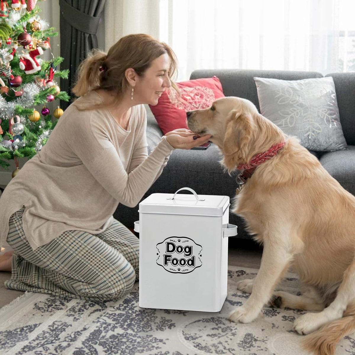 5-7 Lbs Metal Dog Food Storage Container with Lid and Scoop F16976