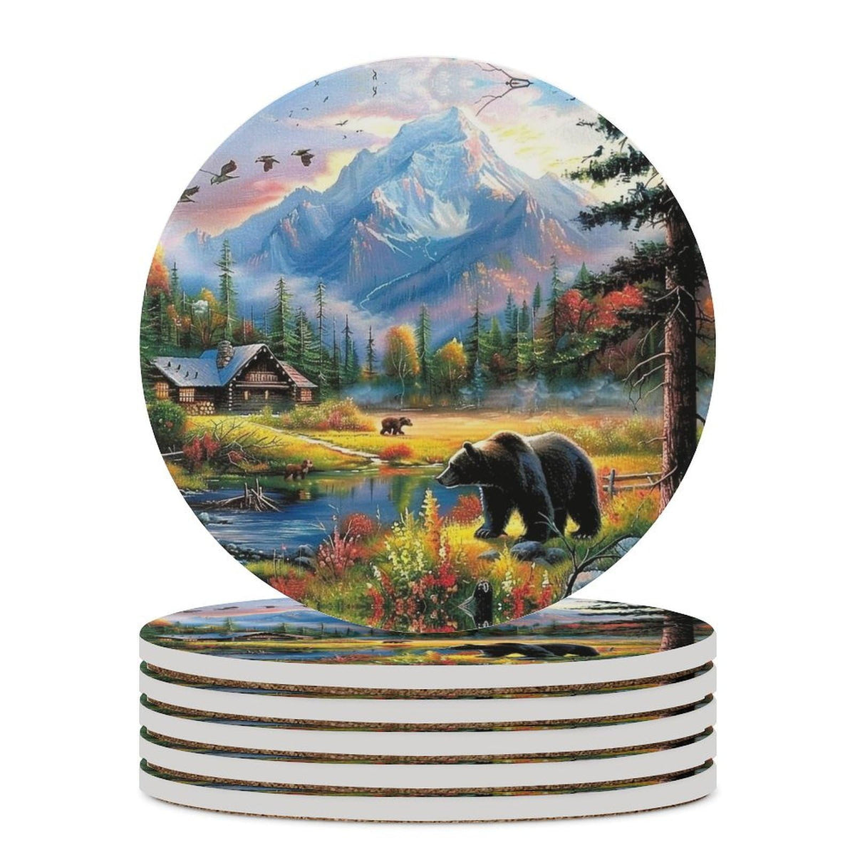 Absorbent Ceramic Stone Coasters Set of 4 Cork Base H923