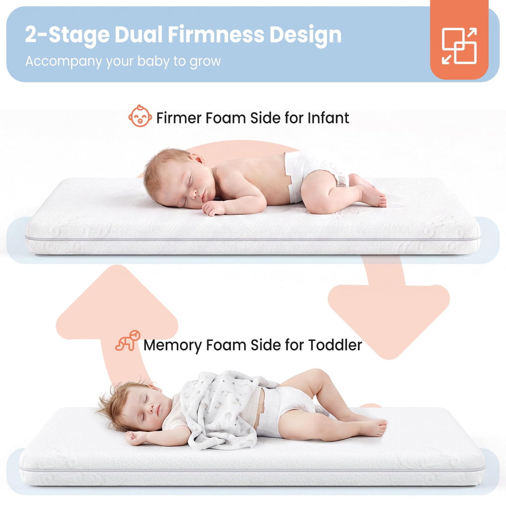 2" Thick Dual Sided Gel Memory Foam Bassinet Mattress E20933