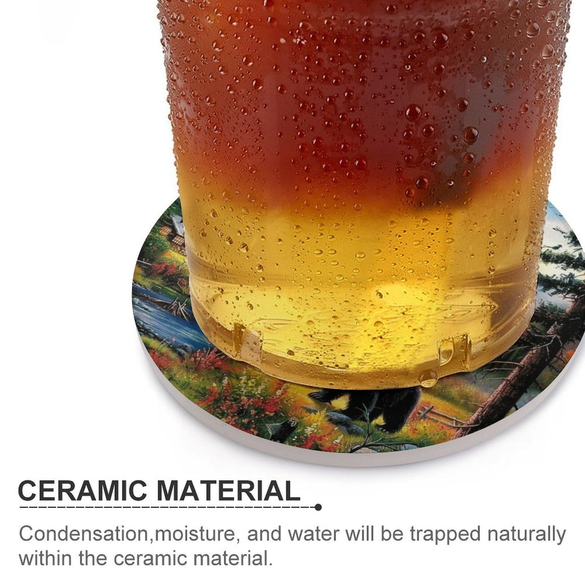 Absorbent Ceramic Stone Coasters Set of 4 Cork Base H923