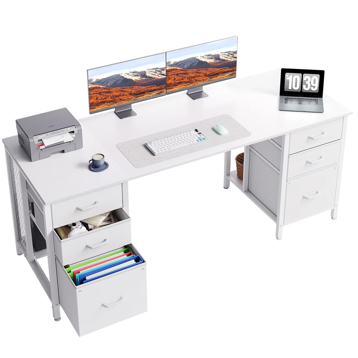 63 inch Computer Desk with 6 Fabric Drawers D6919