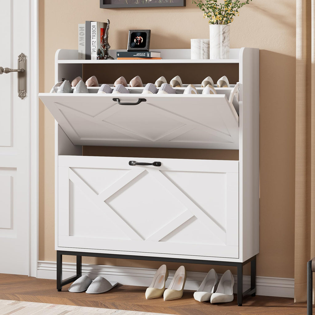 White 2 Flip Drawer Shoe Storage Cabinet K24599