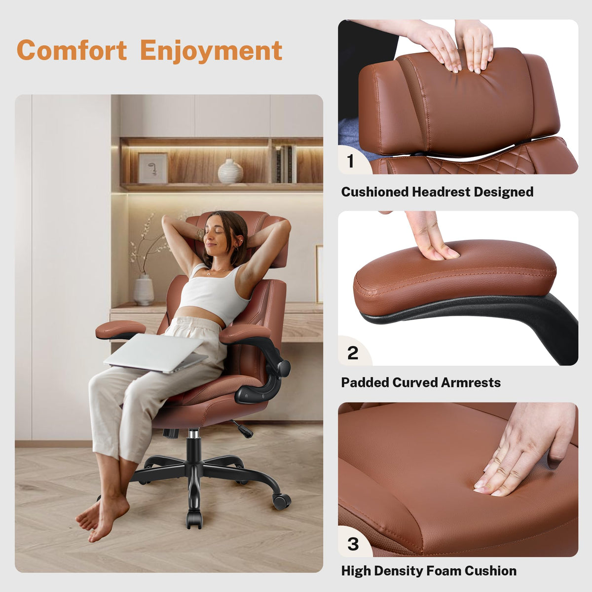Leather Ergonomic Office Chair with Flip Up Arms Y473