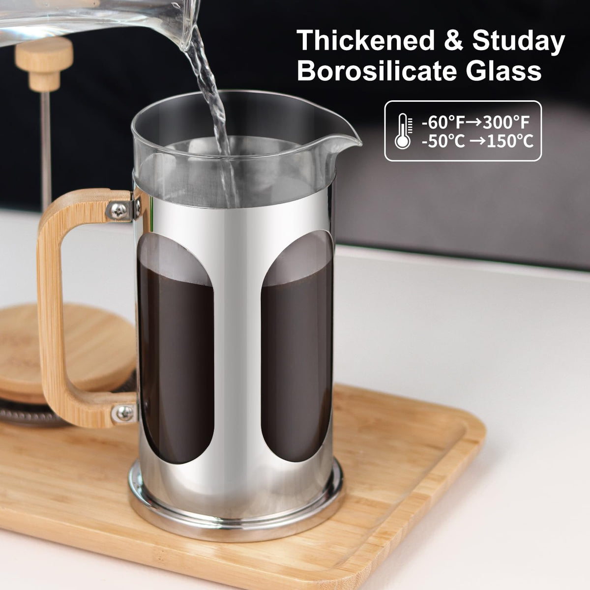 34 oz Borosilicate Glass French Press Coffee Maker E2716