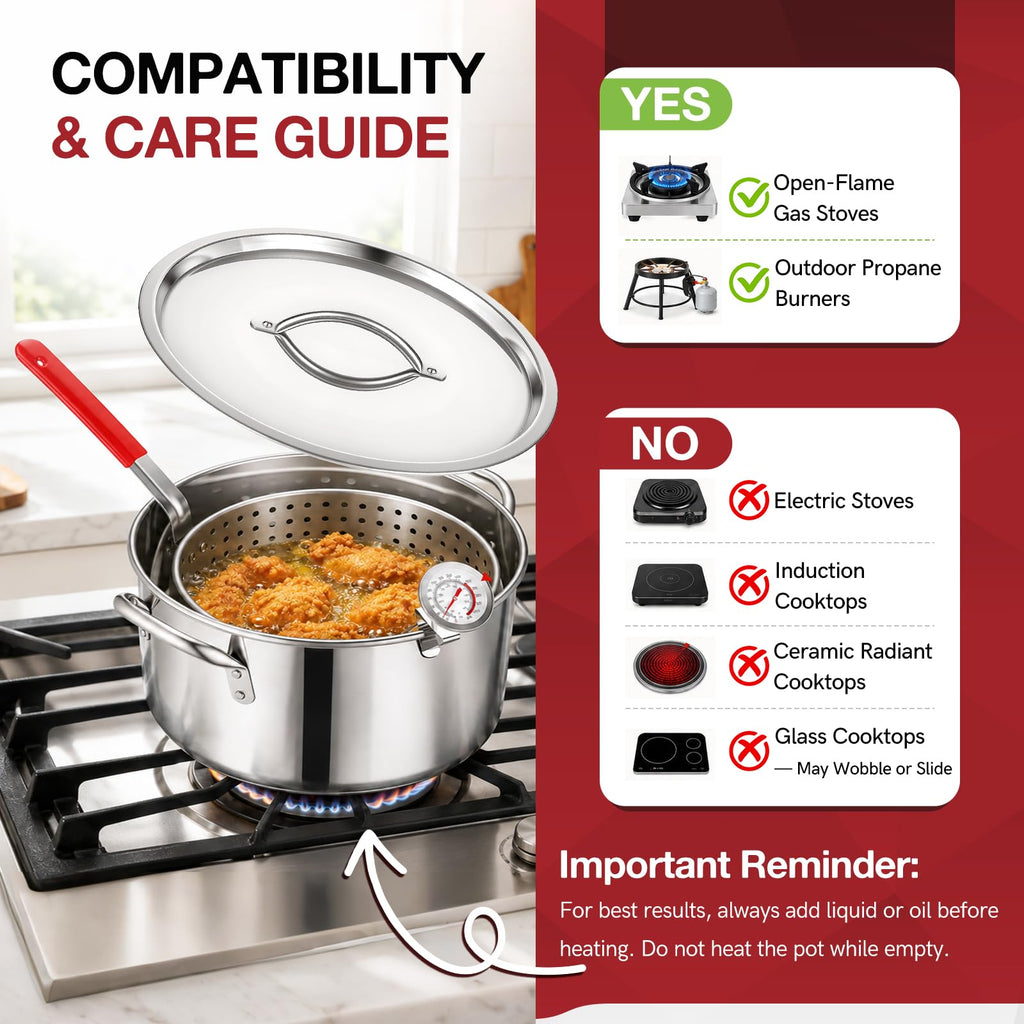 10 QT Stainless Steel Deep Fryer Pot with Basket O7482