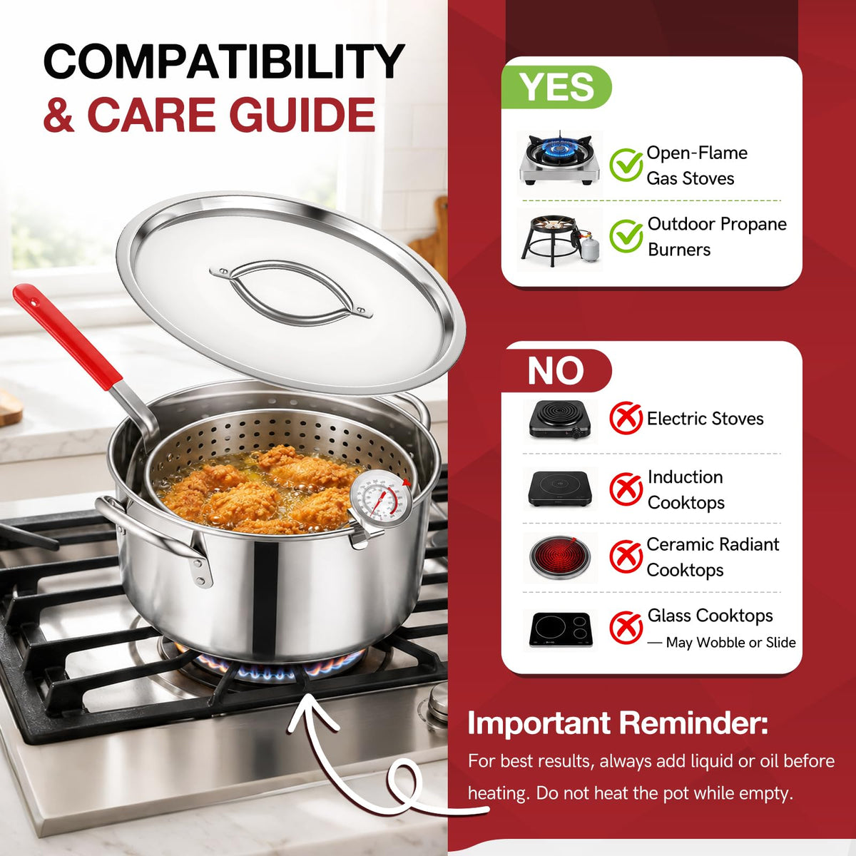 10 QT Stainless Steel Deep Fryer Pot with Basket O7482