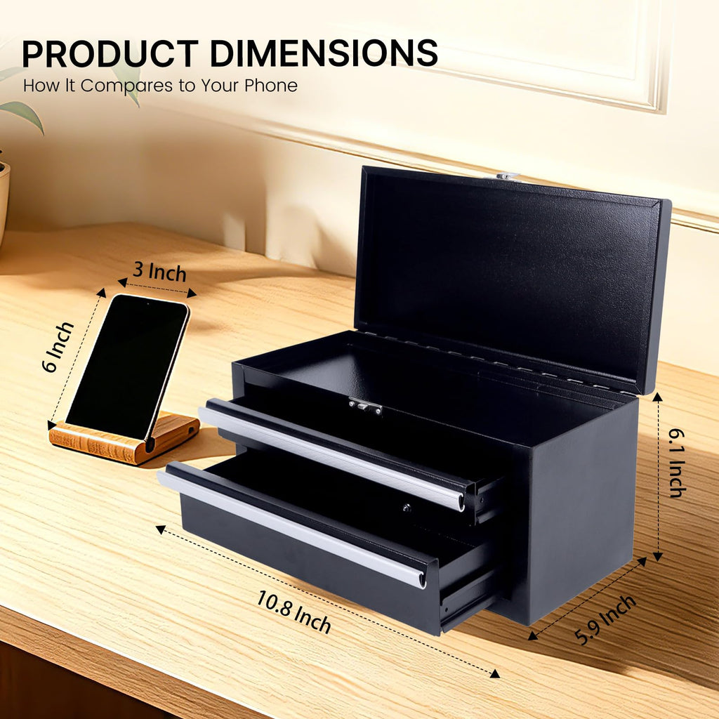 Black Mini Metal Tool Box with Drawers R560086
