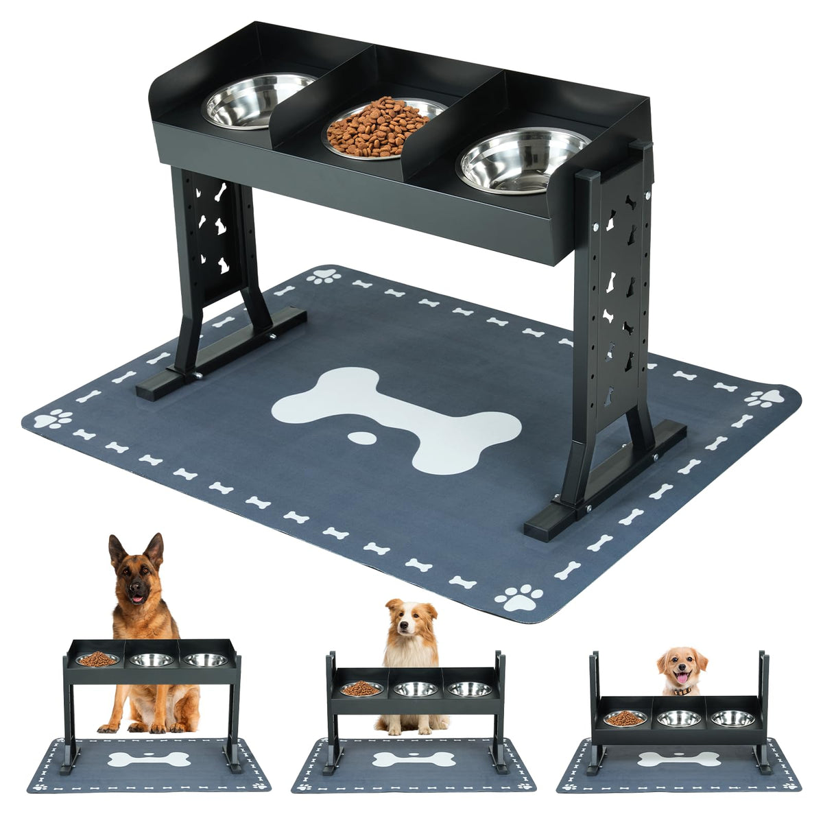 Elevated Dog Bowls with 3 Stainless Steel Bowls V238
