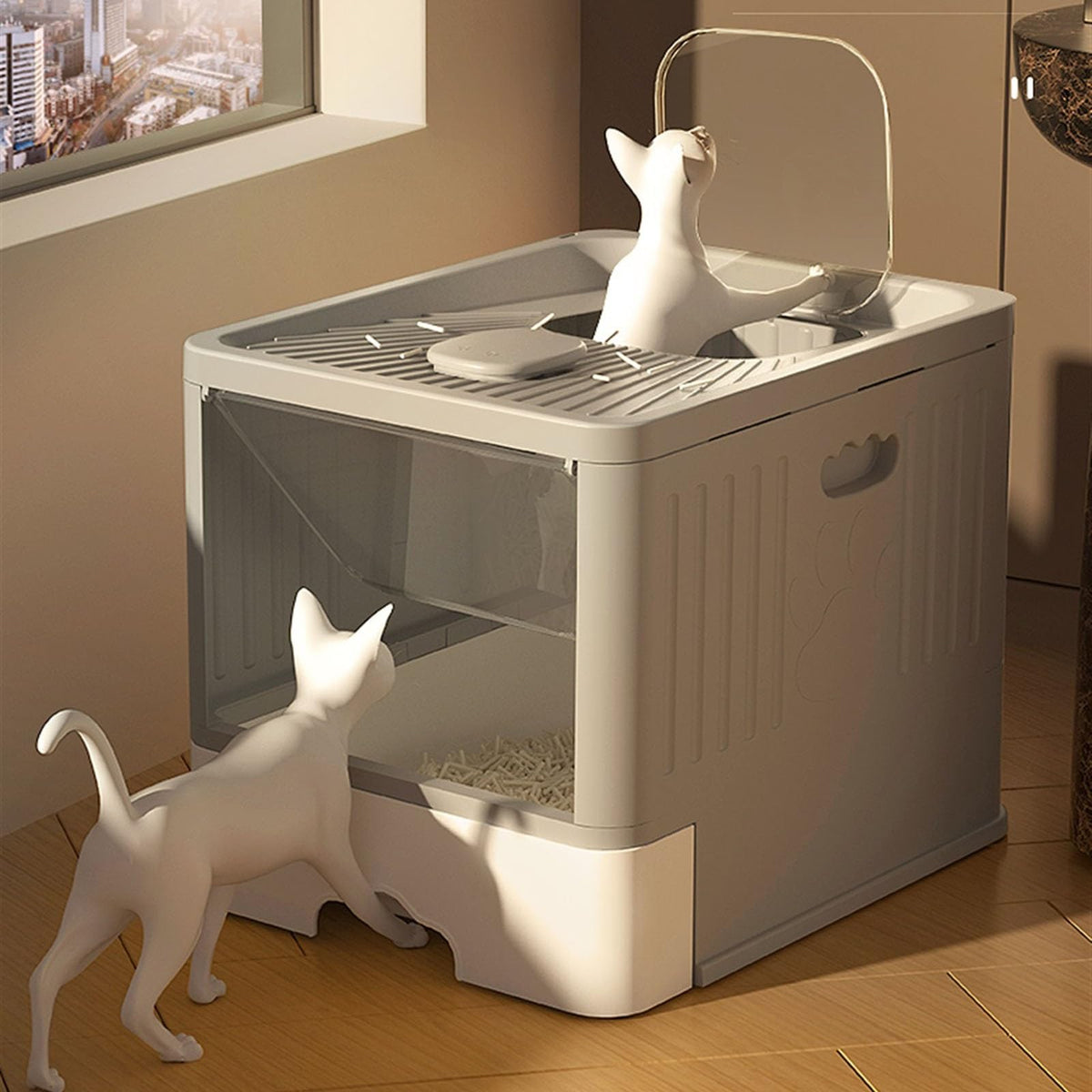 Large Anti-Splash Top Entry Cat Litter Box with Lid and Litter Scoop X765308