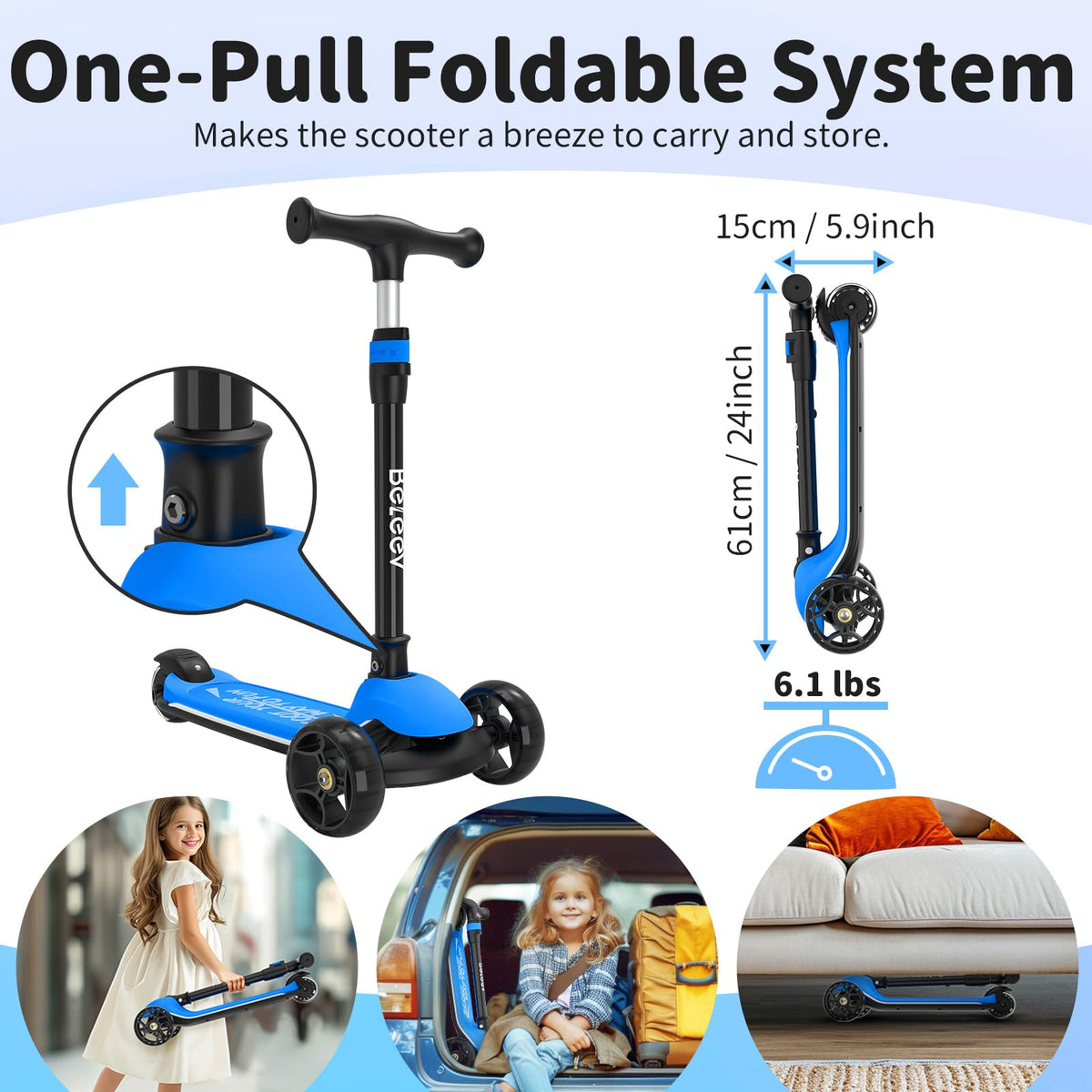 3 Wheel Folding Kids Scooter with LED Light-Up Wheels F926