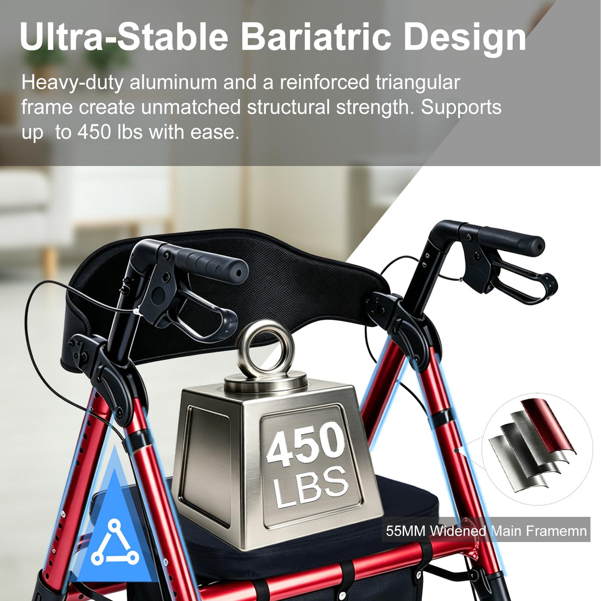 Heavy-Duty Bariatric Rollator Walker with Seat S173