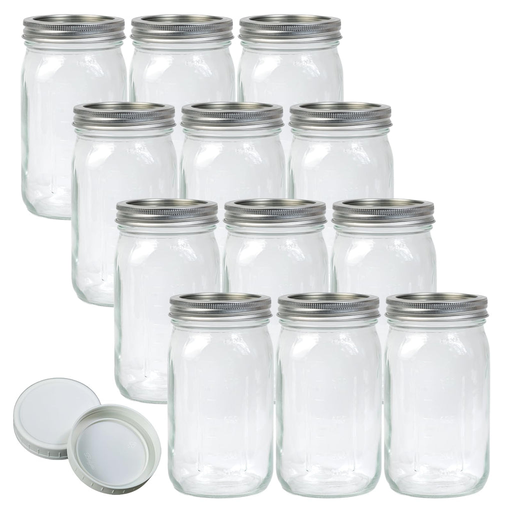 Wide Mouth Mason Jars 32 oz 12Pcs with Airtight Lids R271398