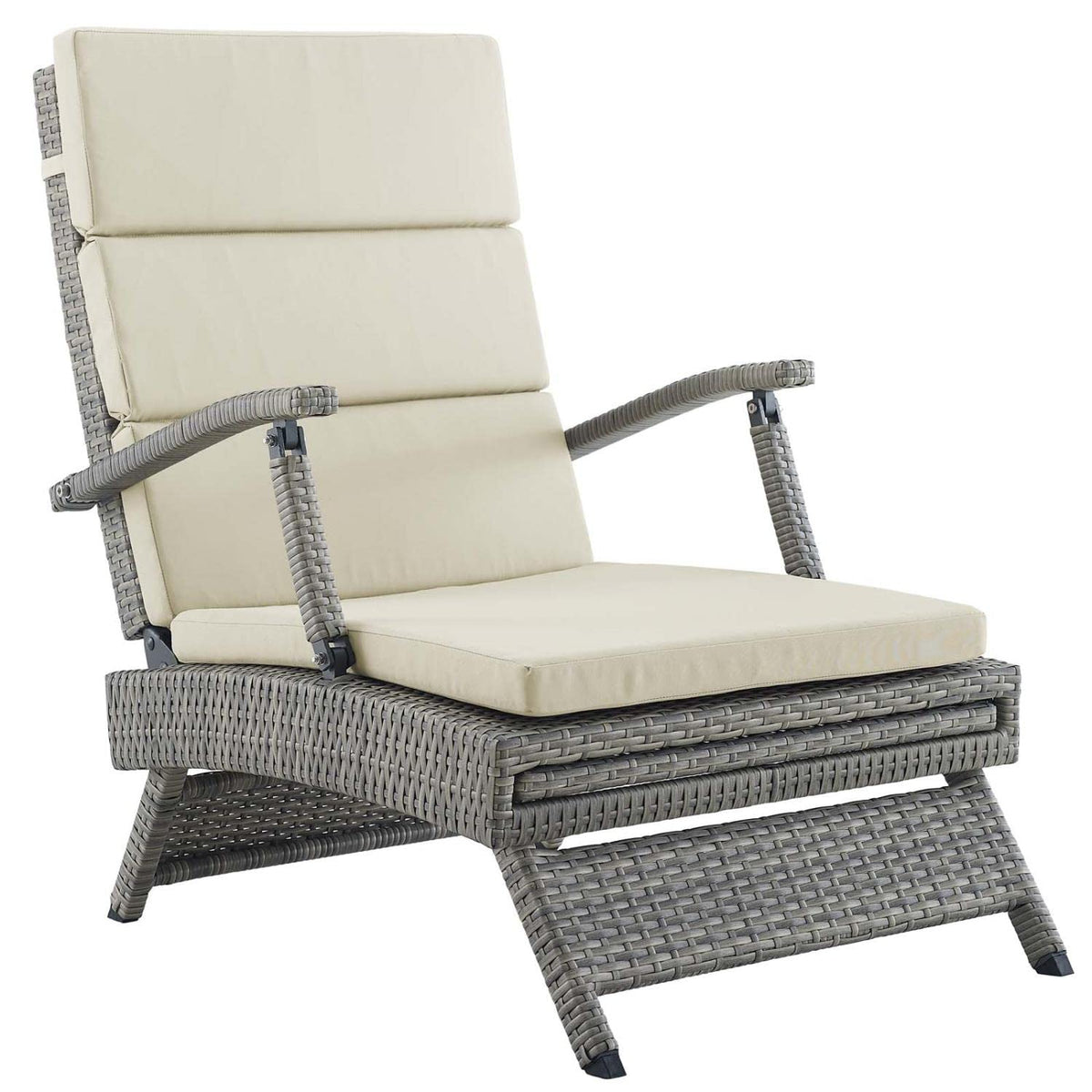 Light Gray Beige Wicker Rattan Chaise Lounge I516508