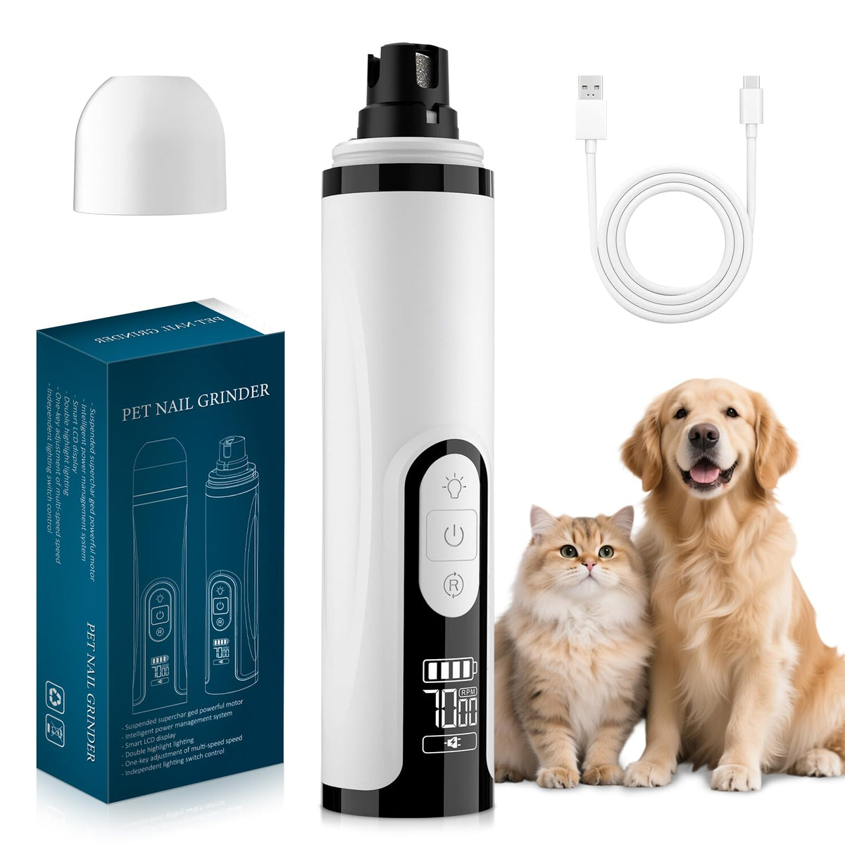 Quiet Dog Nail Grinder with Guard & 2 LED Lights S763986
