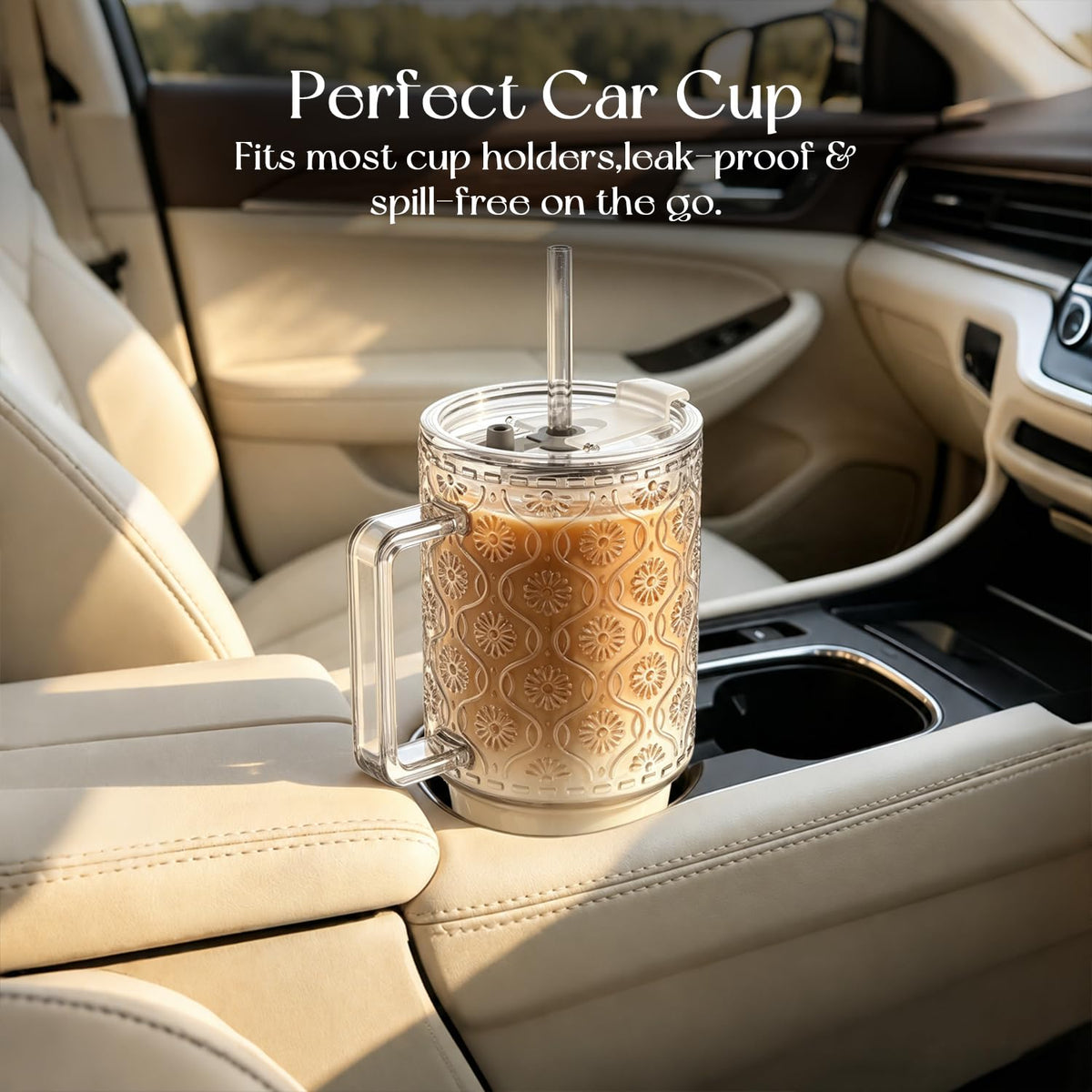 24 Oz Ribbed Glass Tumblers with Lids and Straws W678