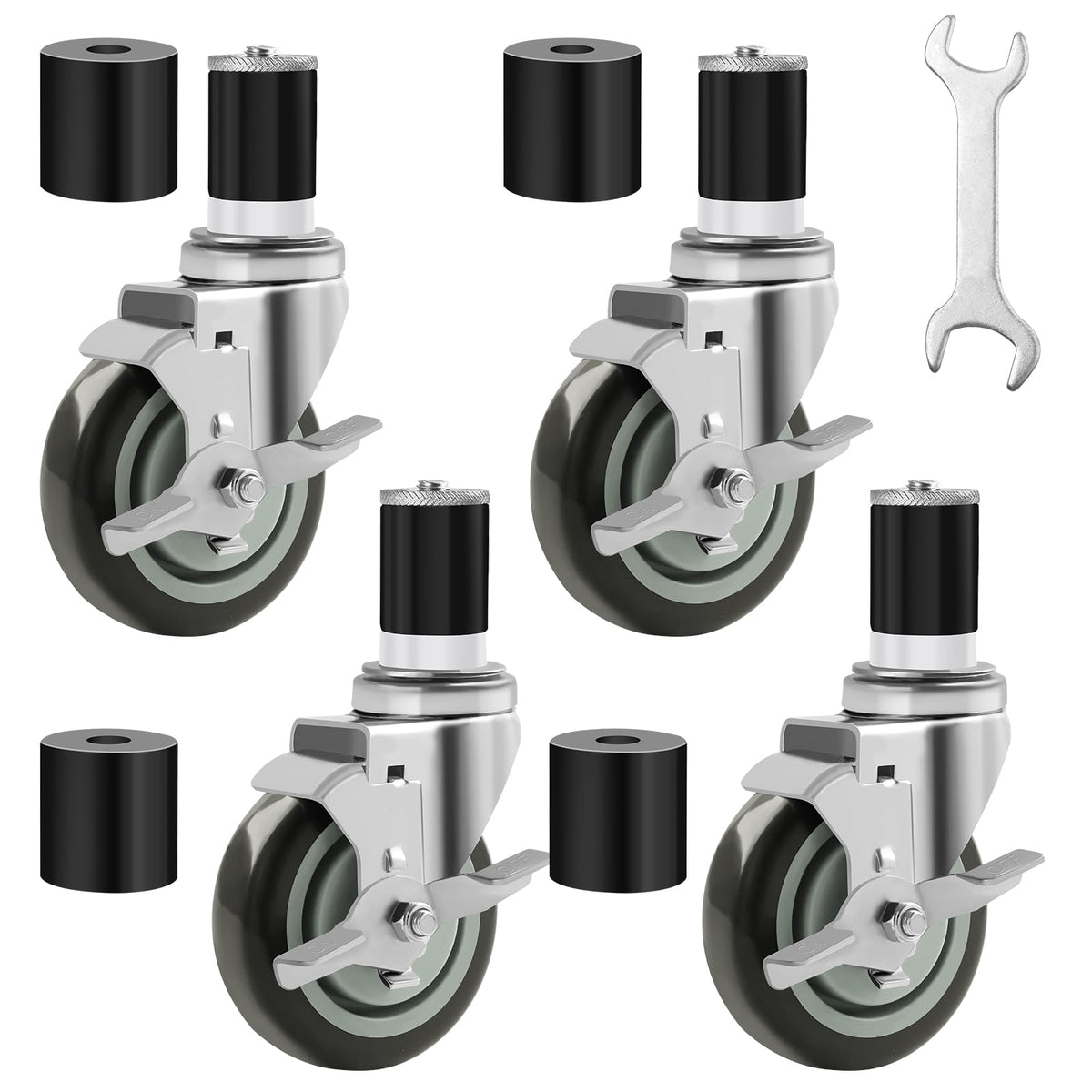 4 Inches Stem Caster Set of 4 with Side Brake V258