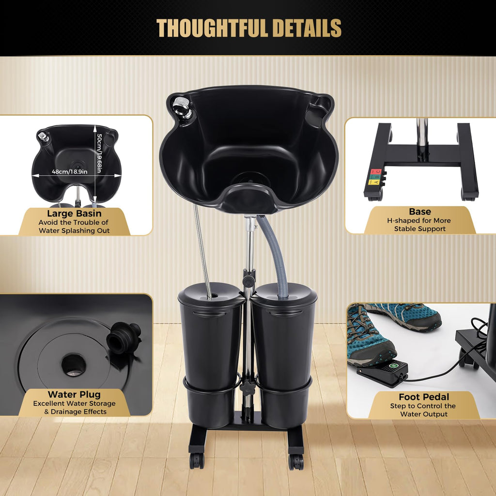 Portable Shampoo Bowl with Electric Pump and 4 Wheels Y72729