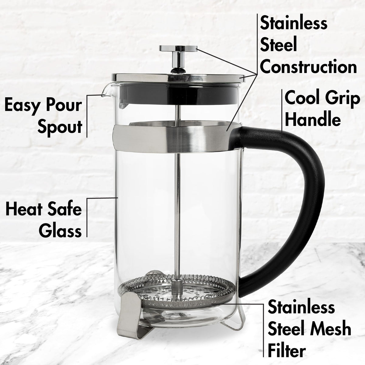 Borosilicate Glass French Press Coffee Maker 34-Ounces H673827