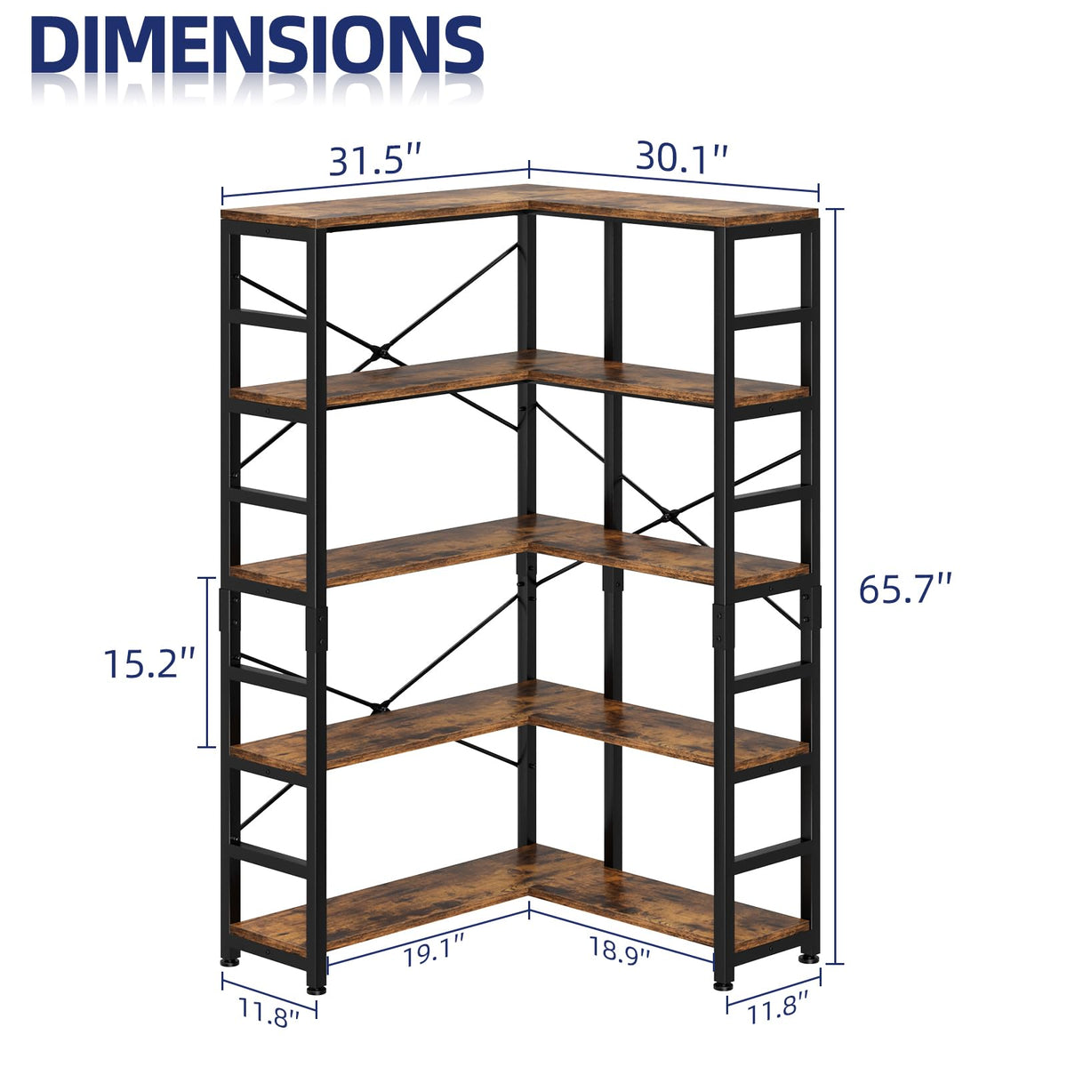 5-Tier L-Shaped Corner Bookshelf U570730