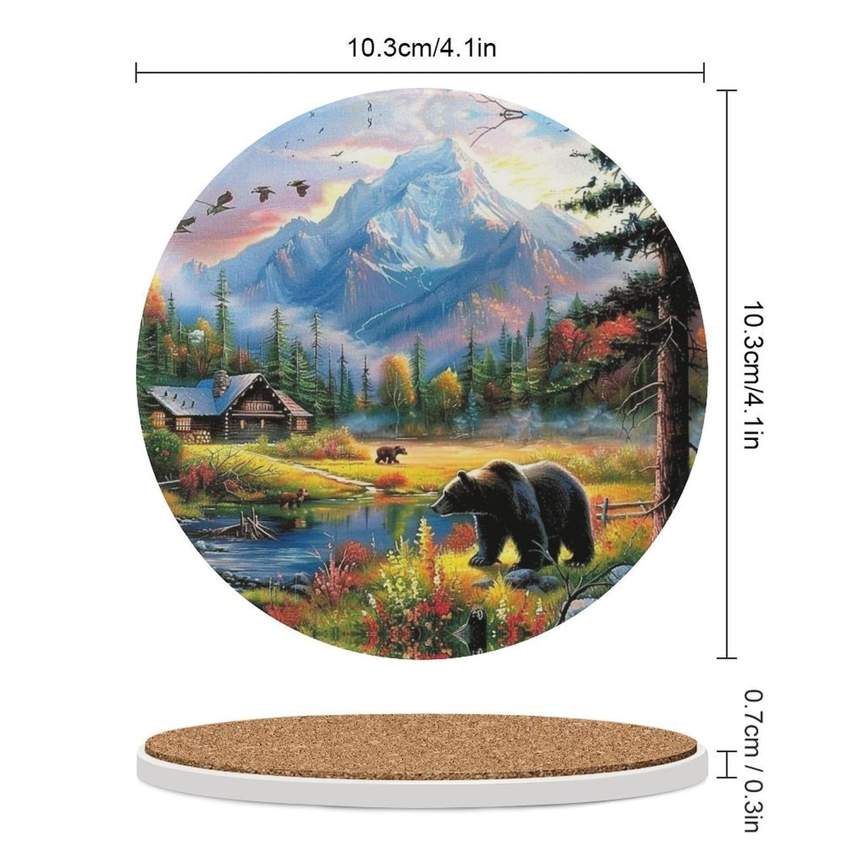 Absorbent Ceramic Stone Coasters Set of 4 Cork Base H923