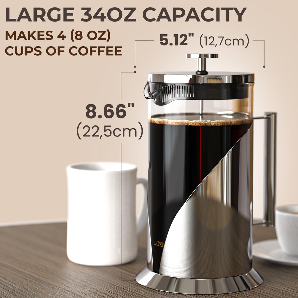 French Press Coffee Maker 34 oz Glass Stainless Steel H315469