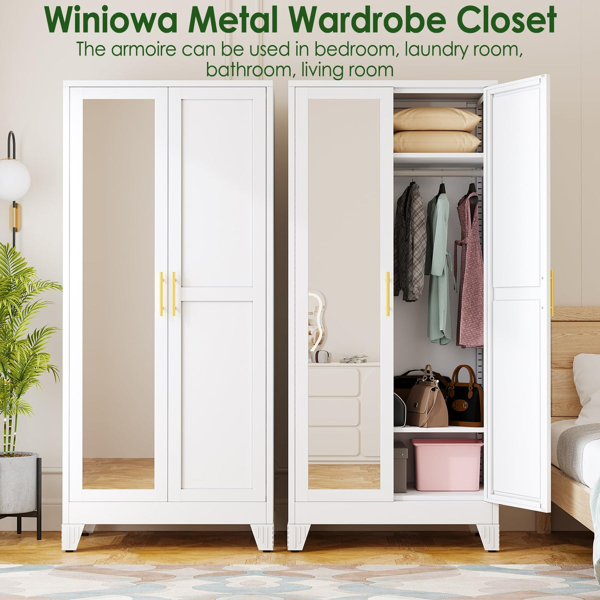 Metal Armoire Wardrobe Closet with Mirror U734