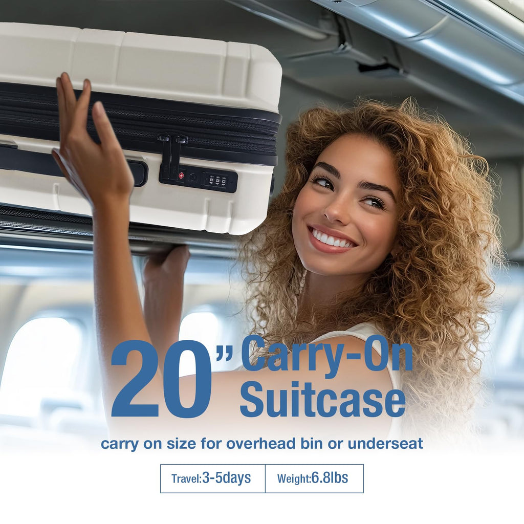 White 20 Inch Hardshell Carry On Luggage D6204