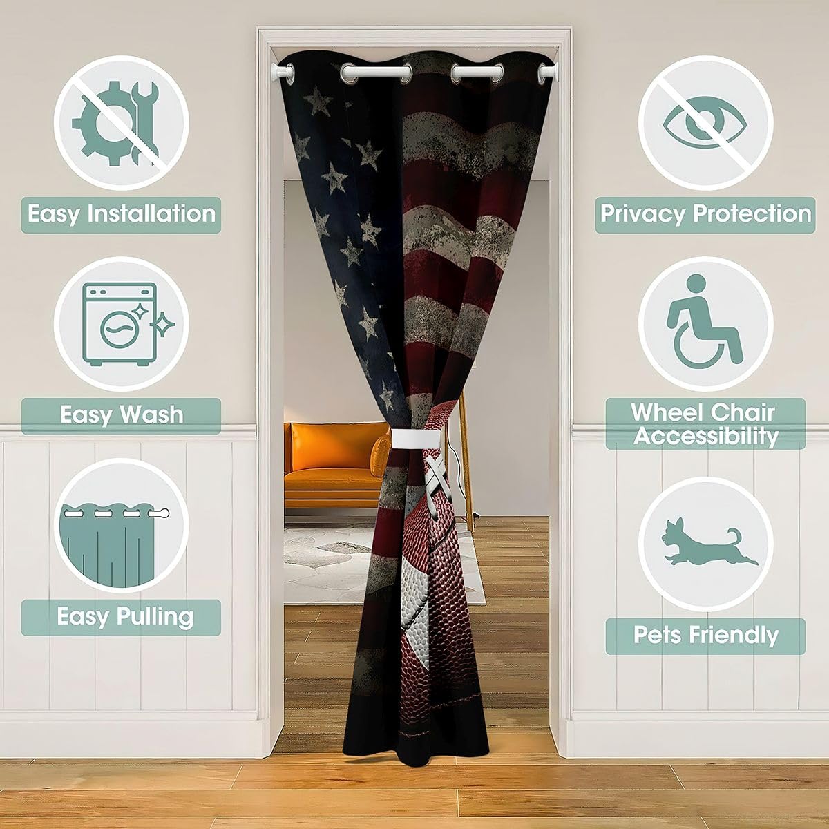 American Flag Blackout Door Curtain 34''W X 80''L E830898