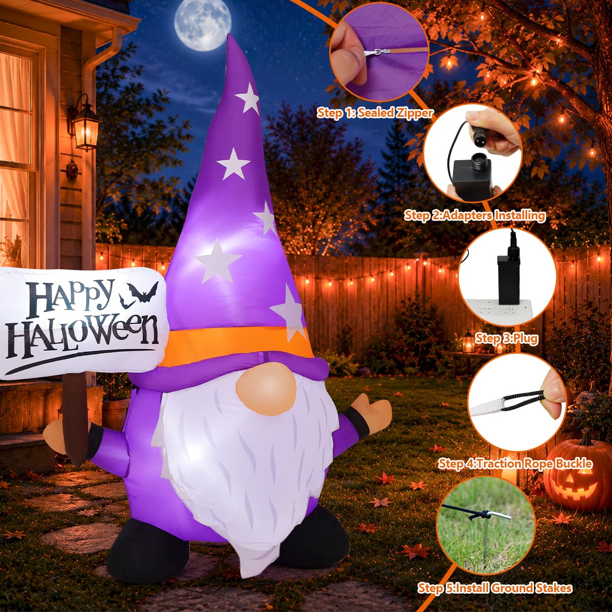 5FT Halloween Inflatable Gnome Yard Decor with LEDs R6786