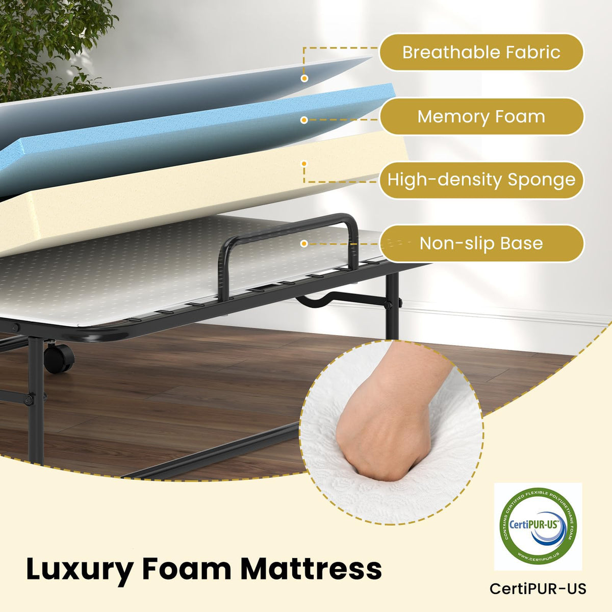 Twin Folding Bed with Mattress Y4451