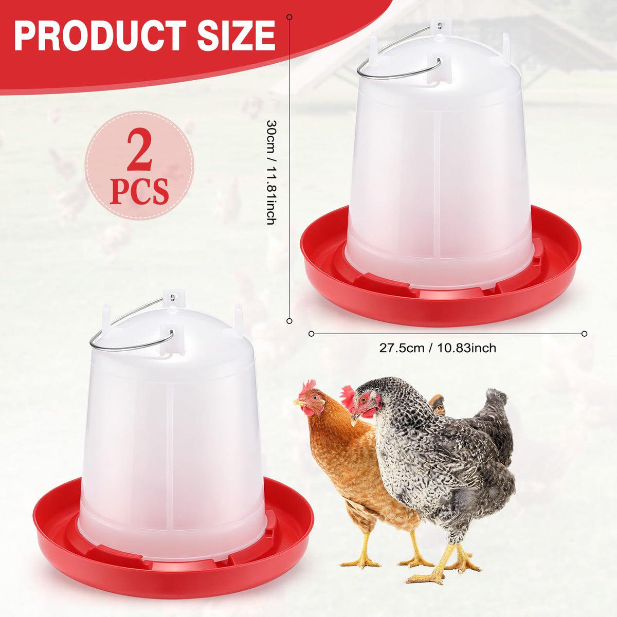 2 Pcs 2 Gallon Plastic Chicken Waterer M8076