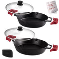 Cast Iron Skillet Set 10" + 12" Dual Handle Frying Pans with Glass Lids Pre-seasoned Oven Safe Cookware U63048